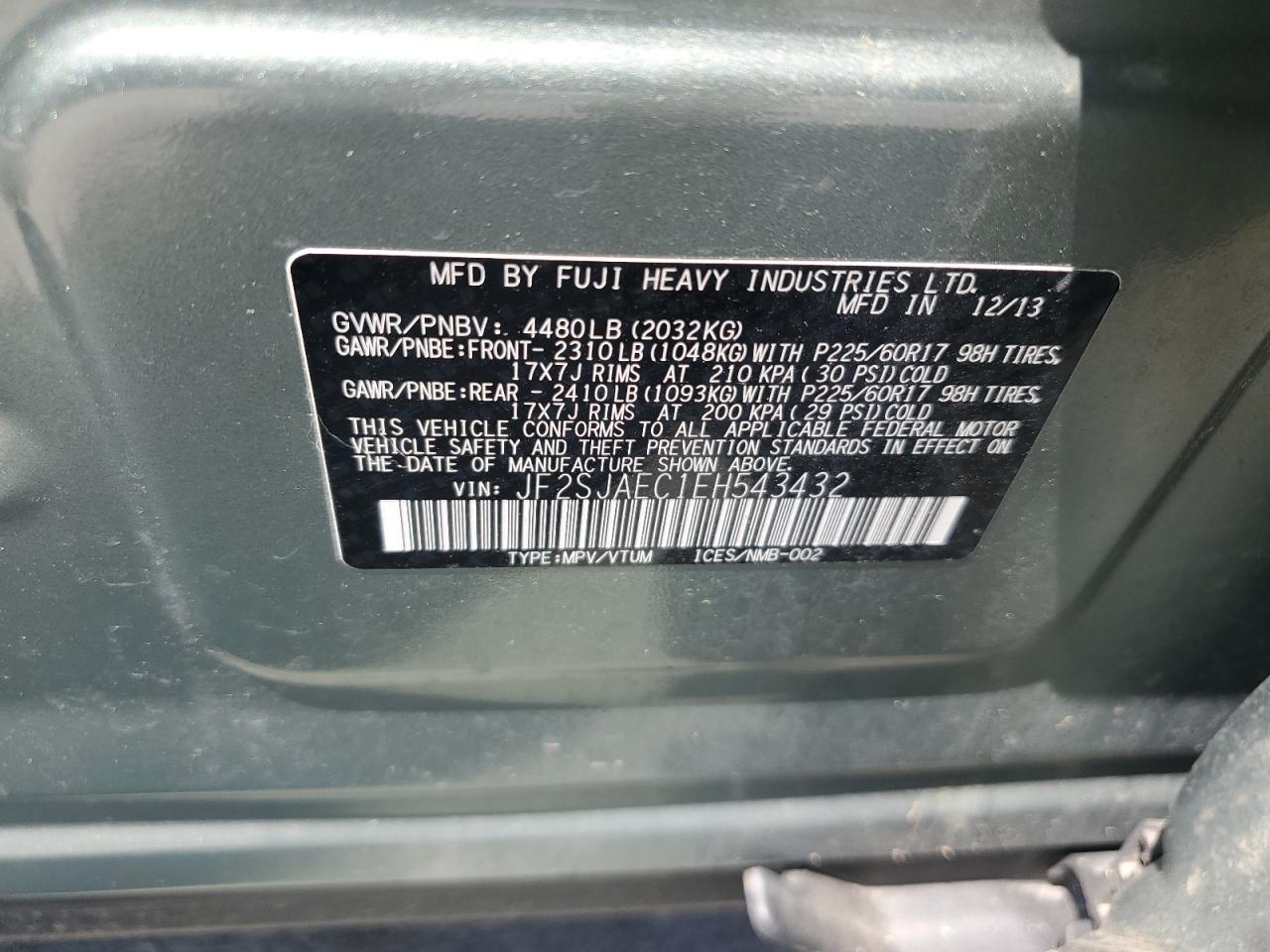 2014 Subaru Forester 2.5I Premium VIN: JF2SJAEC1EH543432 Lot: 64832115