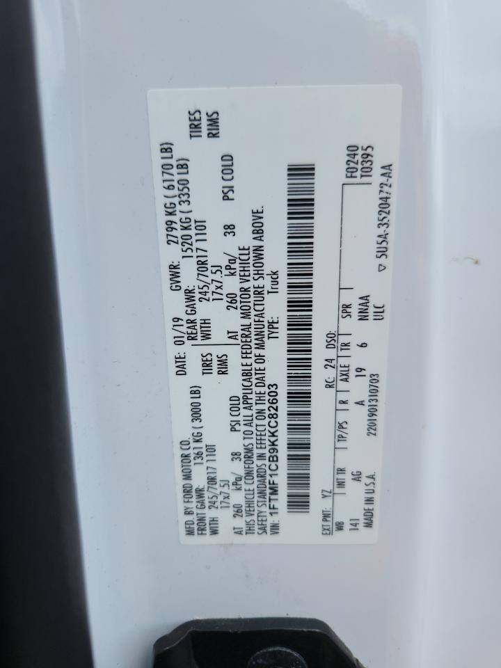 2019 Ford F150 VIN: 1FTMF1CB9KKC82603 Lot: 64748465