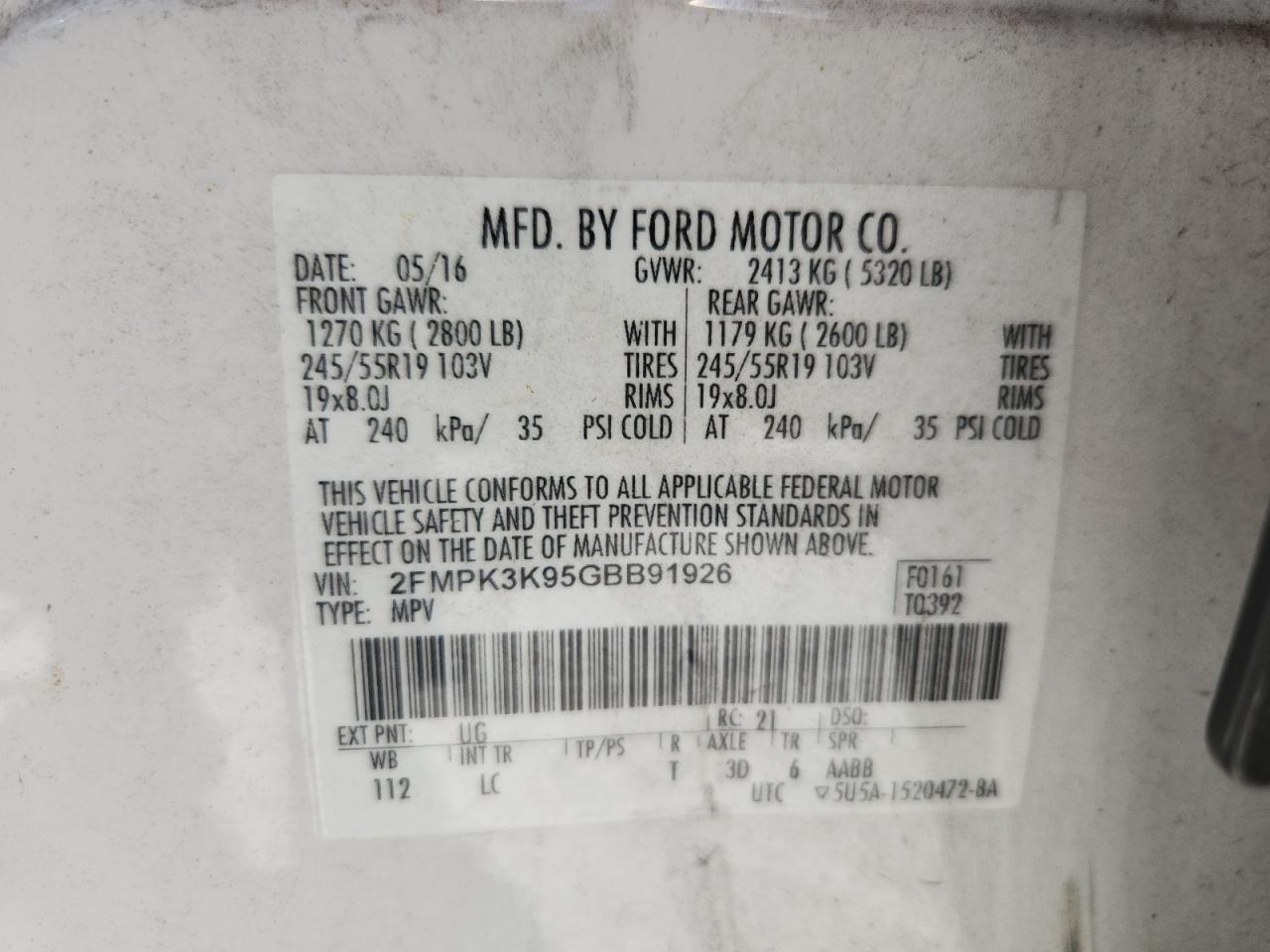 2016 Ford Edge Titanium VIN: 2FMPK3K95GBB91926 Lot: 64695195