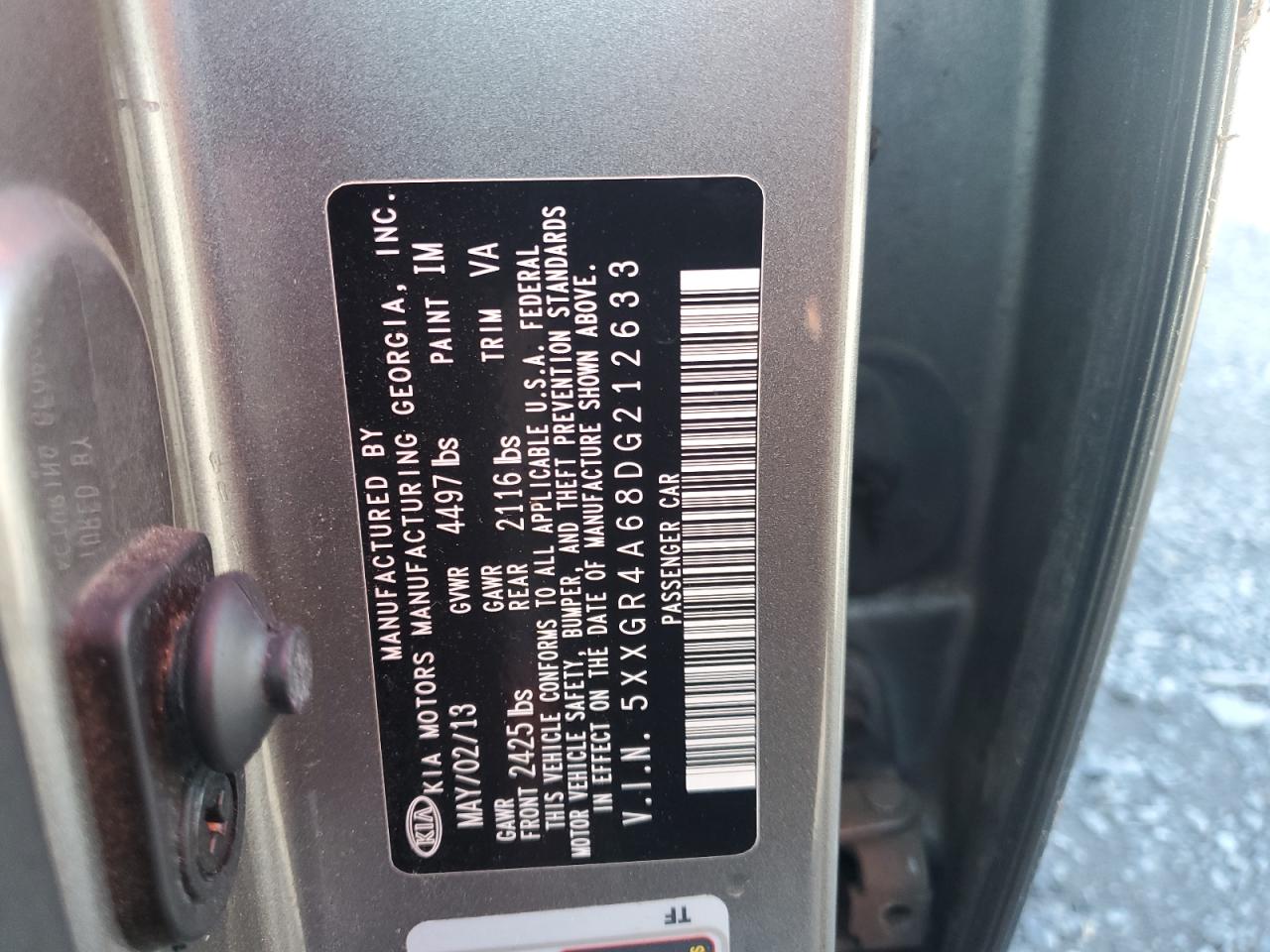 2013 Kia Optima Sx VIN: 5XXGR4A68DG212633 Lot: 64543485