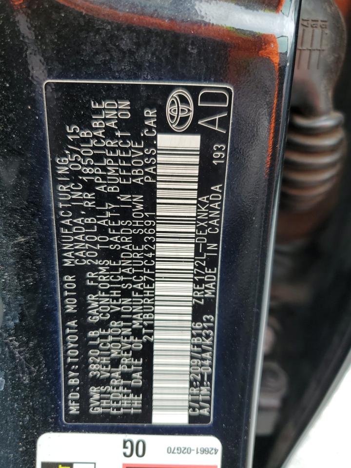 2015 Toyota Corolla L VIN: 2T1BURHE7FC423691 Lot: 64798565