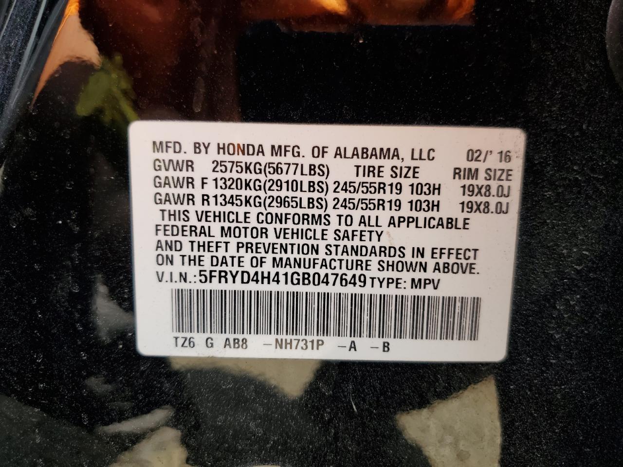 2016 Acura Mdx Technology VIN: 5FRYD4H41GB047649 Lot: 63626935