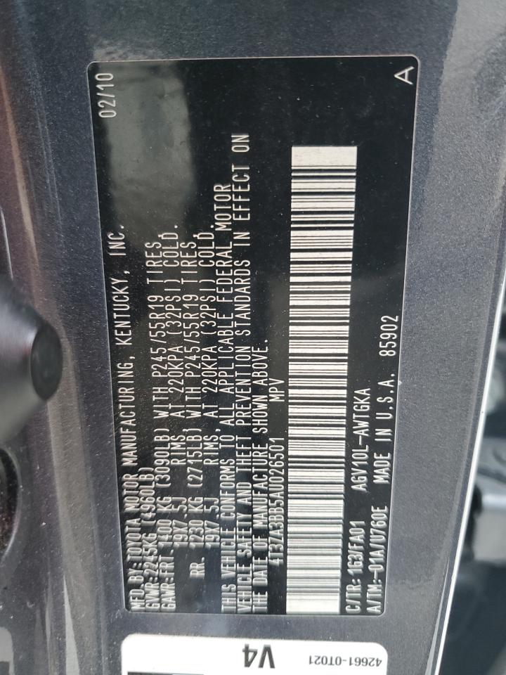 2010 Toyota Venza VIN: 4T3ZA3BB5AU026501 Lot: 64598035