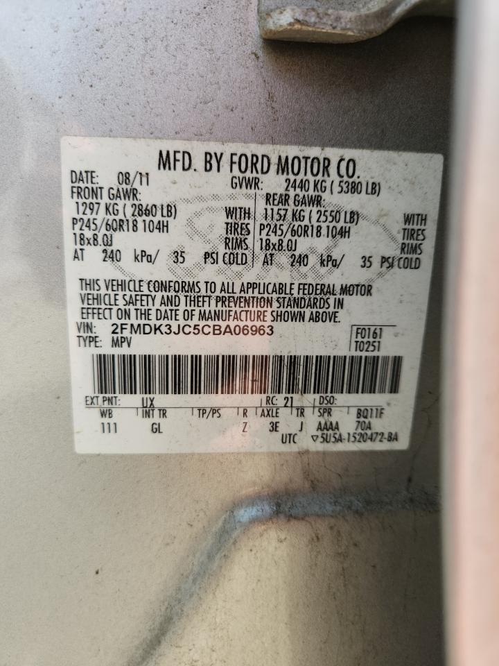 2012 Ford Edge Sel VIN: 2FMDK3JC5CBA06963 Lot: 66508355