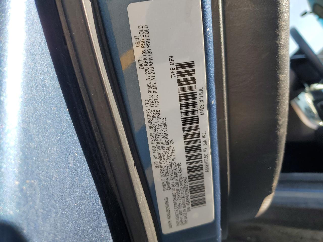 2008 Subaru Outback 2.5I VIN: 4S4BP61C687318347 Lot: 64815085