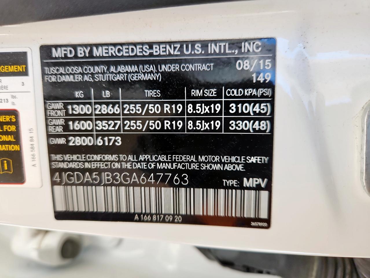 2016 Mercedes-Benz Gle 350 VIN: 4JGDA5JB3GA647763 Lot: 63025665