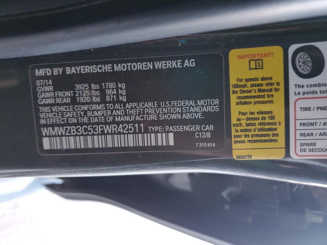 WMWZB3C53FWR42511 2015 Mini Cooper Countryman