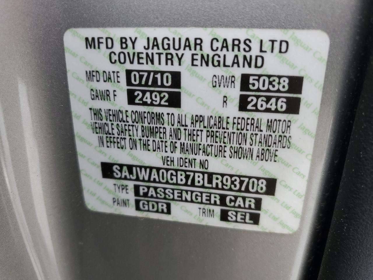 2011 Jaguar Xf Premium VIN: SAJWA0GB7BLR93708 Lot: 63983925
