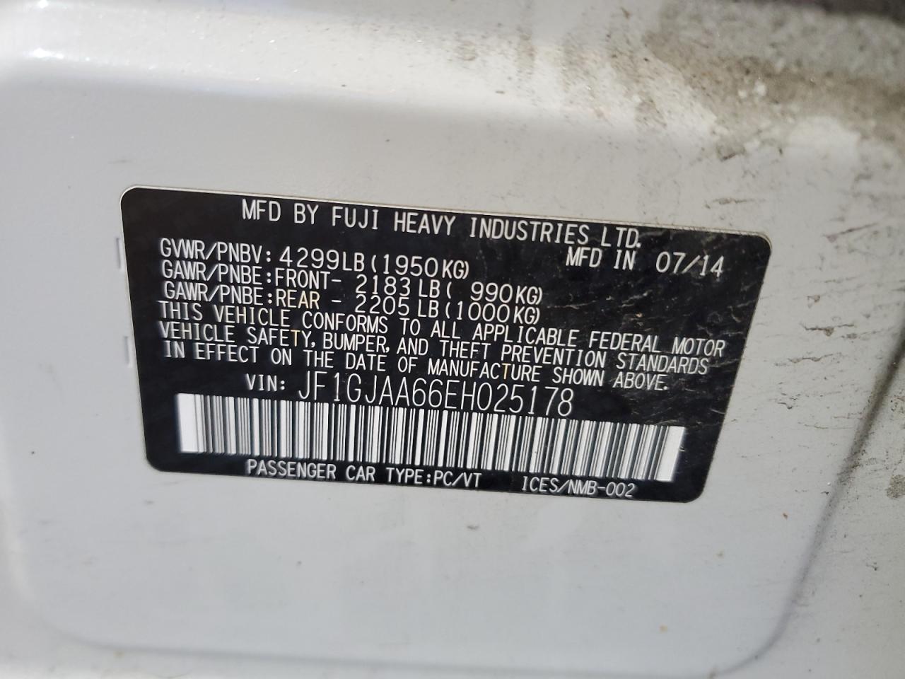 2014 Subaru Impreza VIN: JF1GJAA66EH025178 Lot: 64300235