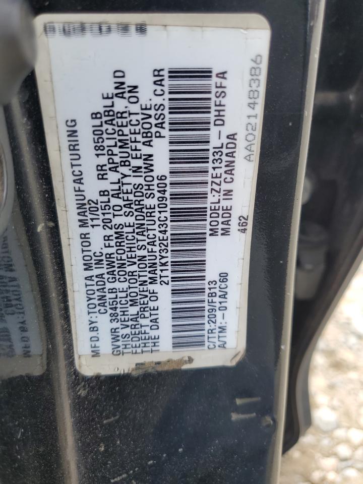 2003 Toyota Corolla Matrix Xrs VIN: 2T1KY32E43C109406 Lot: 63100755