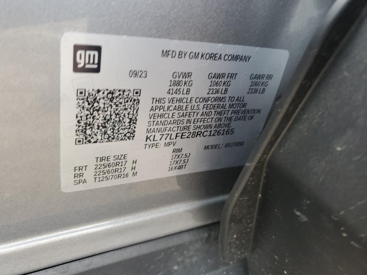 2024 Chevrolet Trax Ls VIN: KL77LFE28RC126165 Lot: 64843565