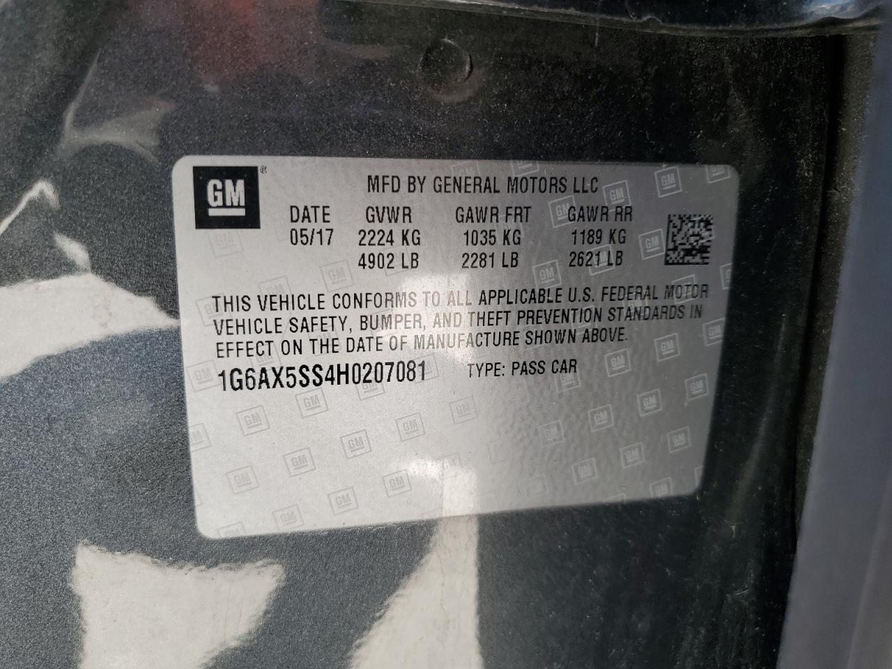 2017 Cadillac Cts Luxury VIN: 1G6AX5SS4H0207081 Lot: 84087474