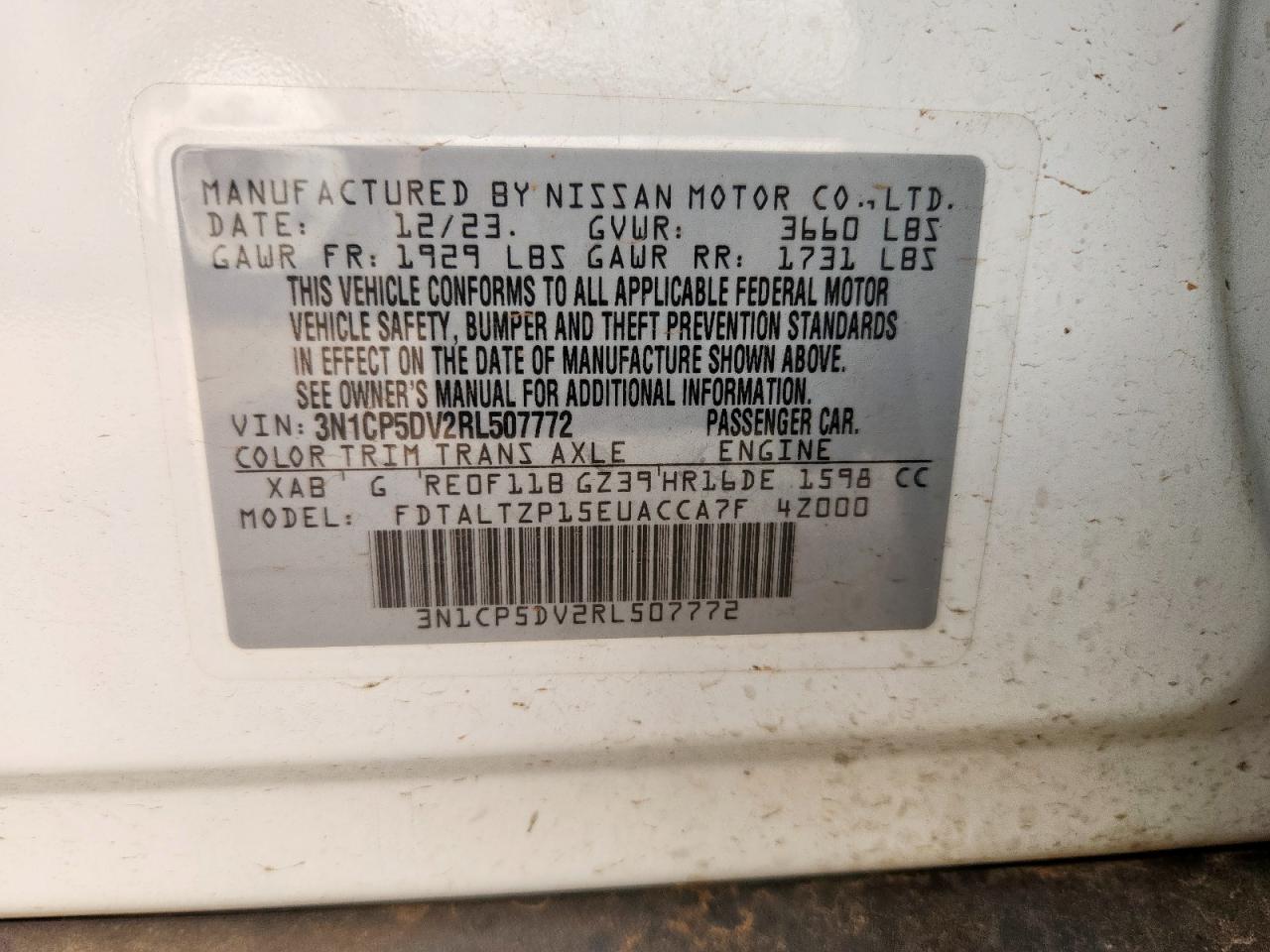 2024 Nissan Kicks Sr VIN: 3N1CP5DV2RL507772 Lot: 63488825