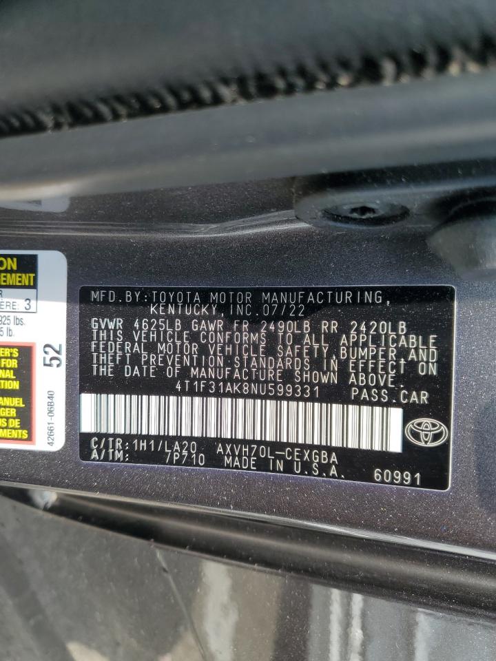 2022 Toyota Camry Xle VIN: 4T1F31AK8NU599331 Lot: 66283675