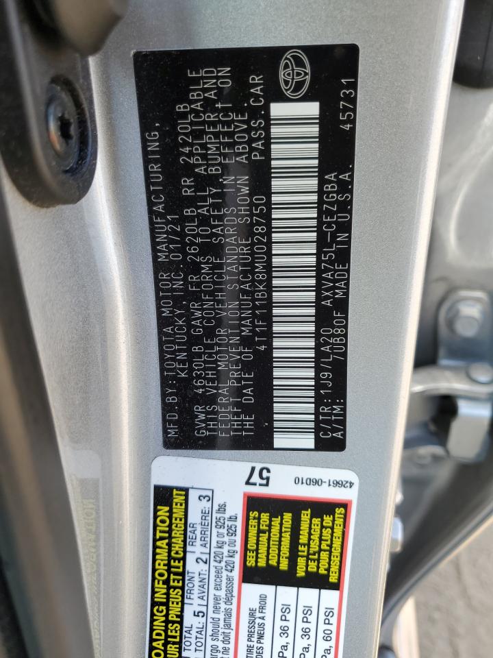 2021 Toyota Camry Xle VIN: 4T1F11BK8MU028750 Lot: 65457255