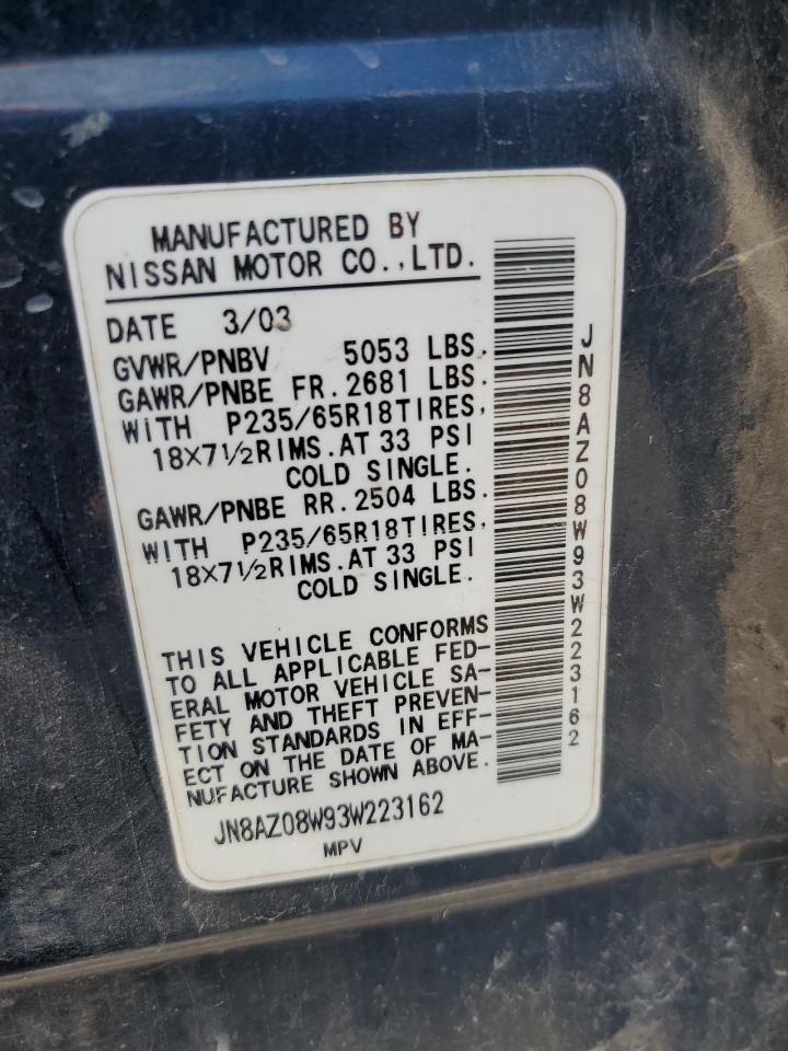 2003 Nissan Murano Sl VIN: JN8AZ08W93W223162 Lot: 63744315