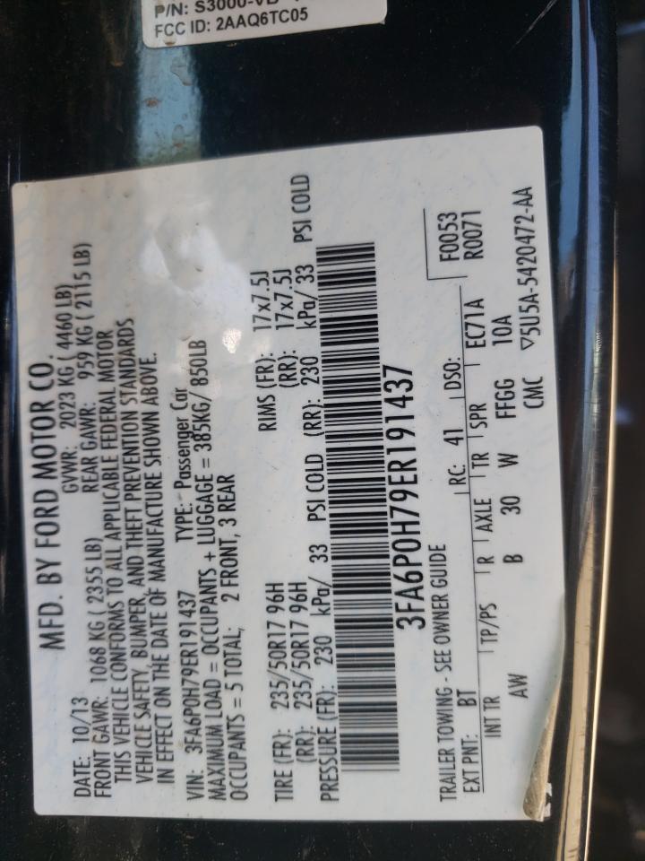 2014 Ford Fusion Se VIN: 3FA6P0H79ER191437 Lot: 65034545