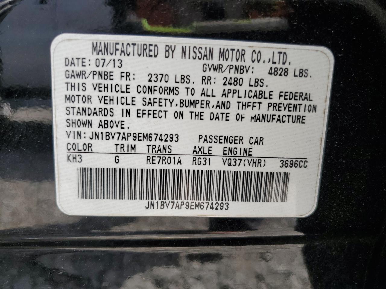 2014 Infiniti Q50 Base VIN: JN1BV7AP9EM674293 Lot: 62190845