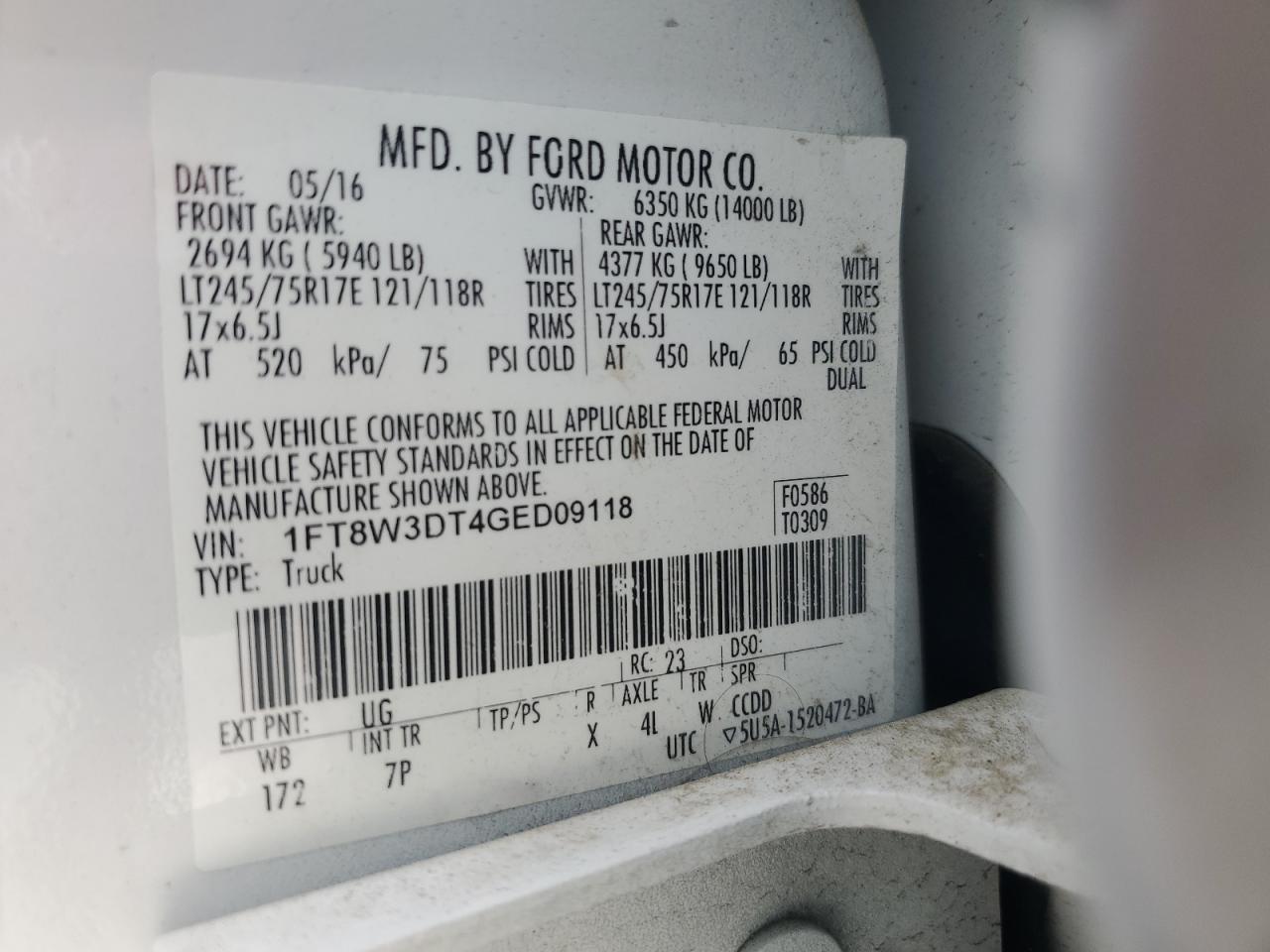 2016 Ford F350 Super Duty VIN: 1FT8W3DT4GED09118 Lot: 64122675
