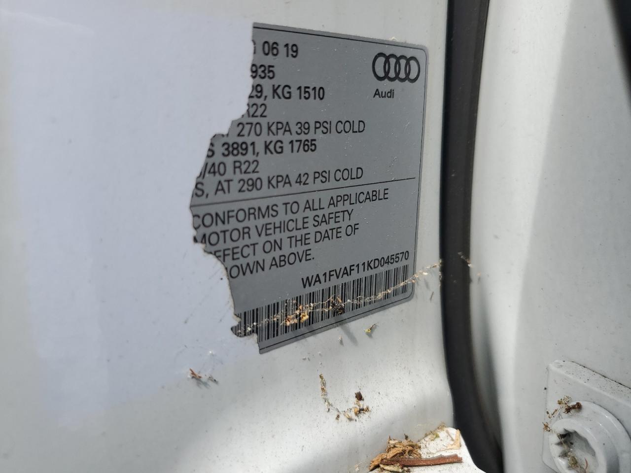 2019 Audi Q8 Prestige S-Line VIN: WA1FVAF11KD045570 Lot: 61895145