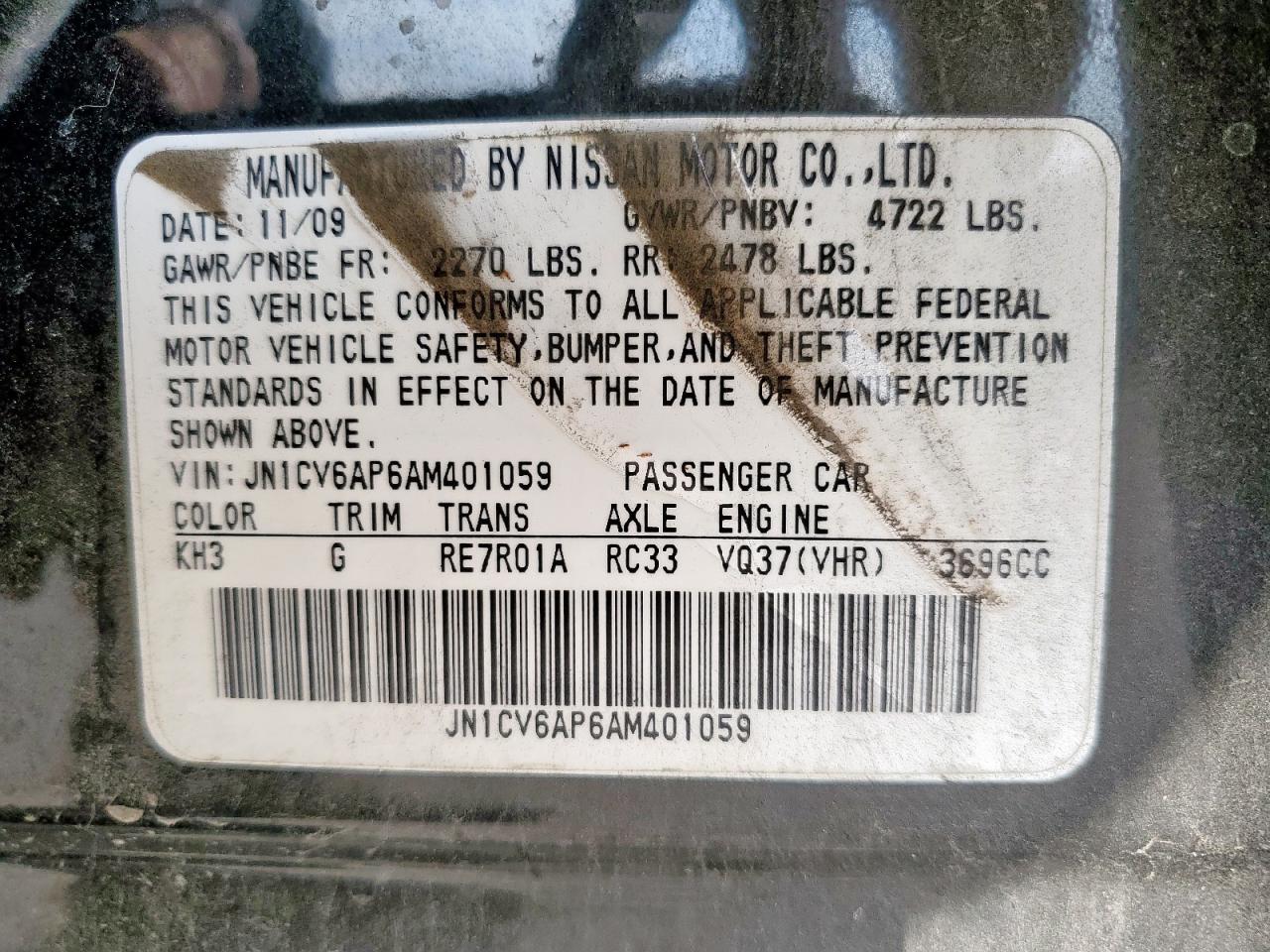 2010 Infiniti G37 Base VIN: JN1CV6AP6AM401059 Lot: 63534205