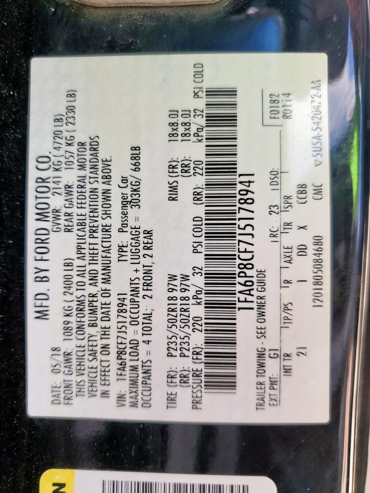 2018 Ford Mustang Gt VIN: 1FA6P8CF7J5178941 Lot: 65205695