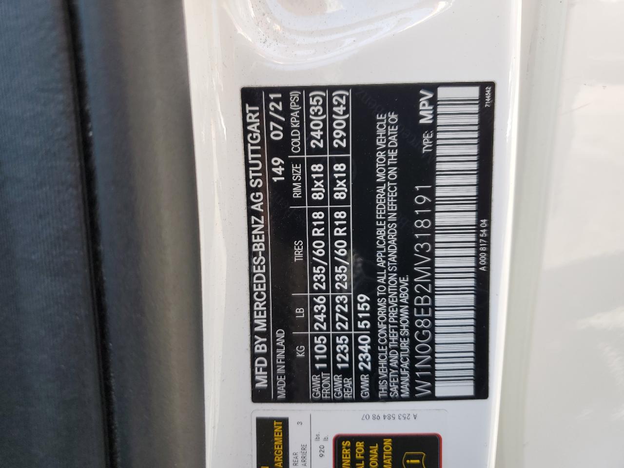 2021 Mercedes-Benz Glc 300 4Matic VIN: W1N0G8EB2MV318191 Lot: 63224935