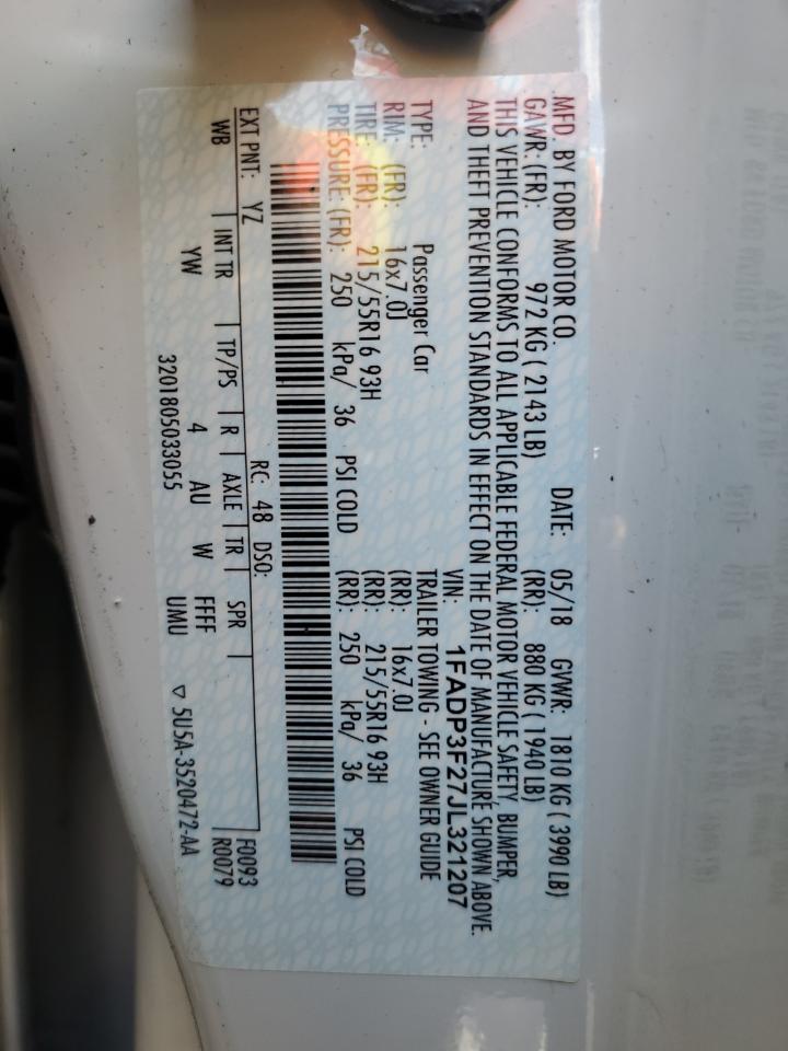 2018 Ford Focus Se VIN: 1FADP3F27JL321207 Lot: 64191595