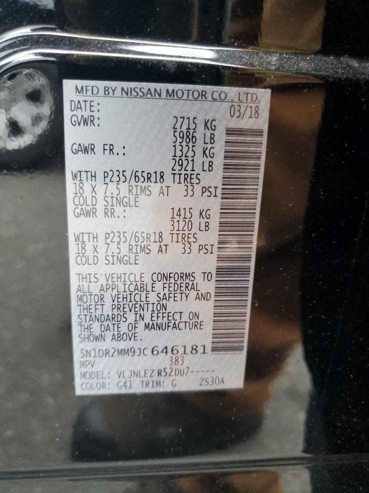 2018 Nissan Pathfinder S VIN: 5N1DR2MM9JC646181 Lot: 63847155
