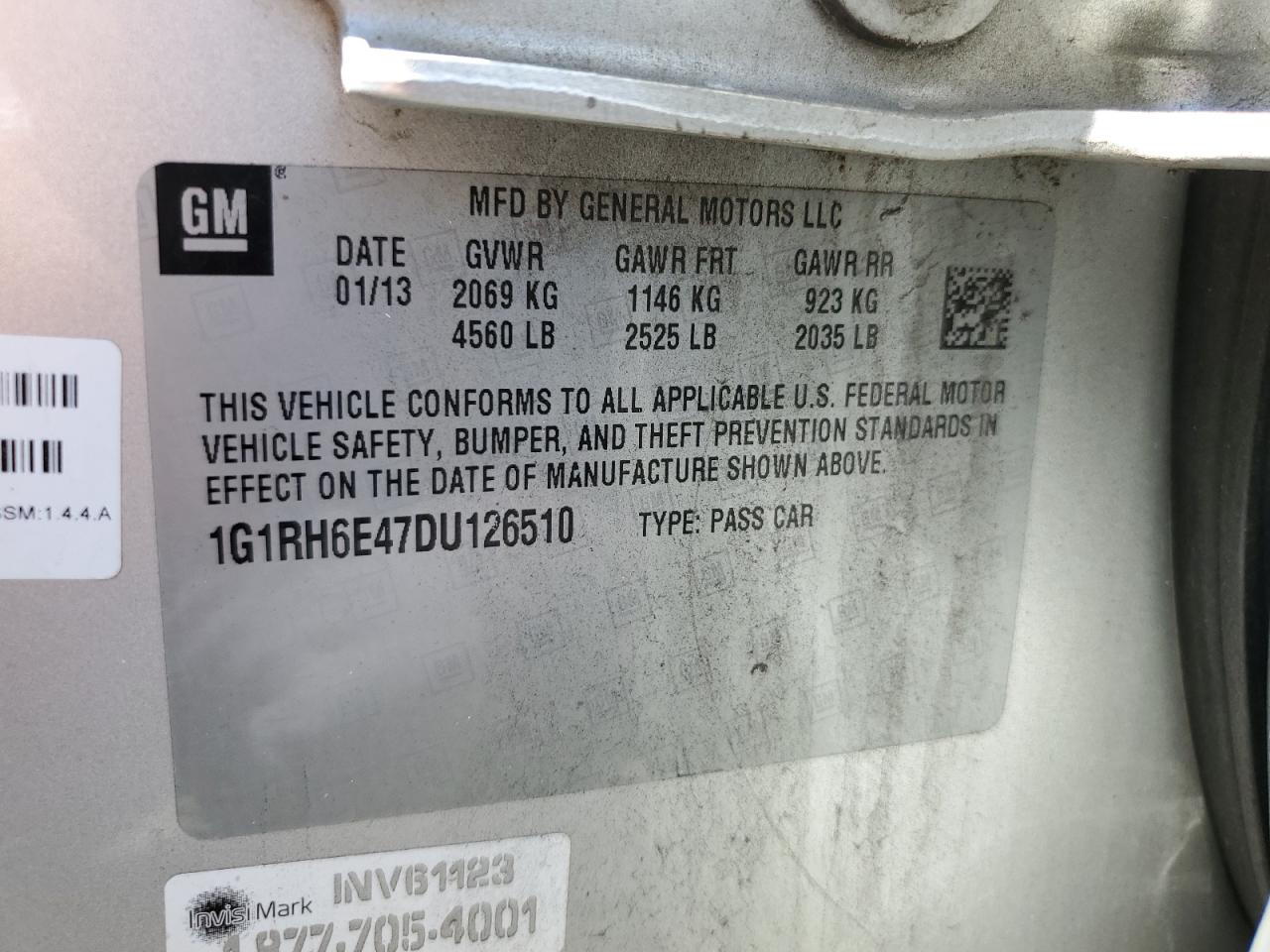 2013 Chevrolet Volt VIN: 1G1RH6E47DU126510 Lot: 66536525
