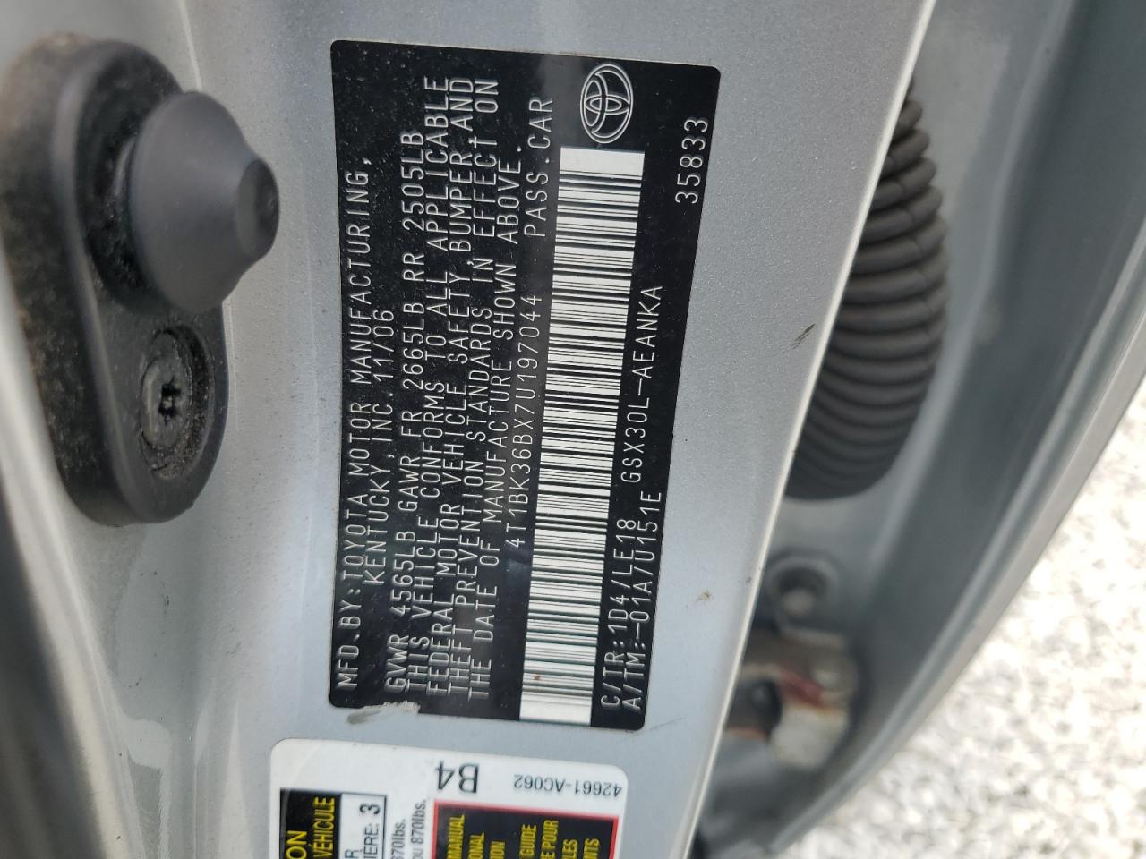 2007 Toyota Avalon Xl VIN: 4T1BK36BX7U197044 Lot: 64891125