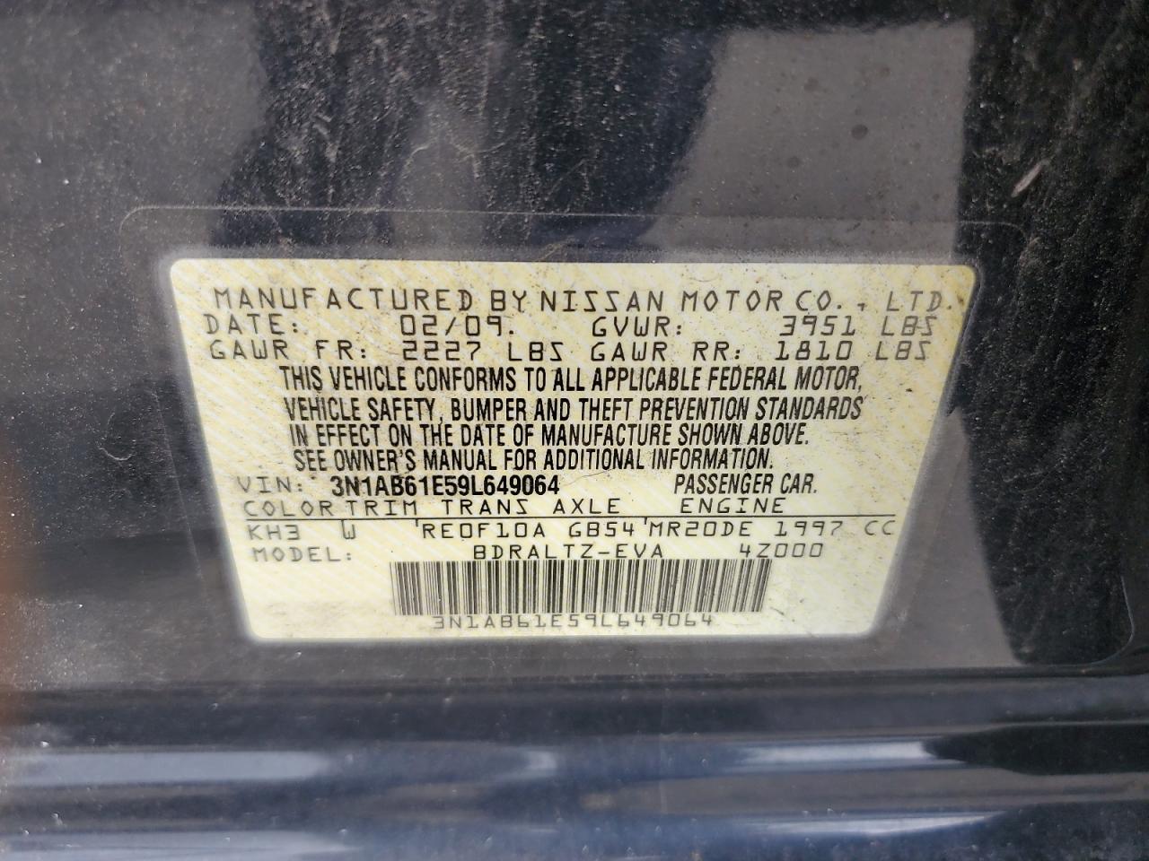 2009 Nissan Sentra 2.0 VIN: 3N1AB61E59L649064 Lot: 65008825