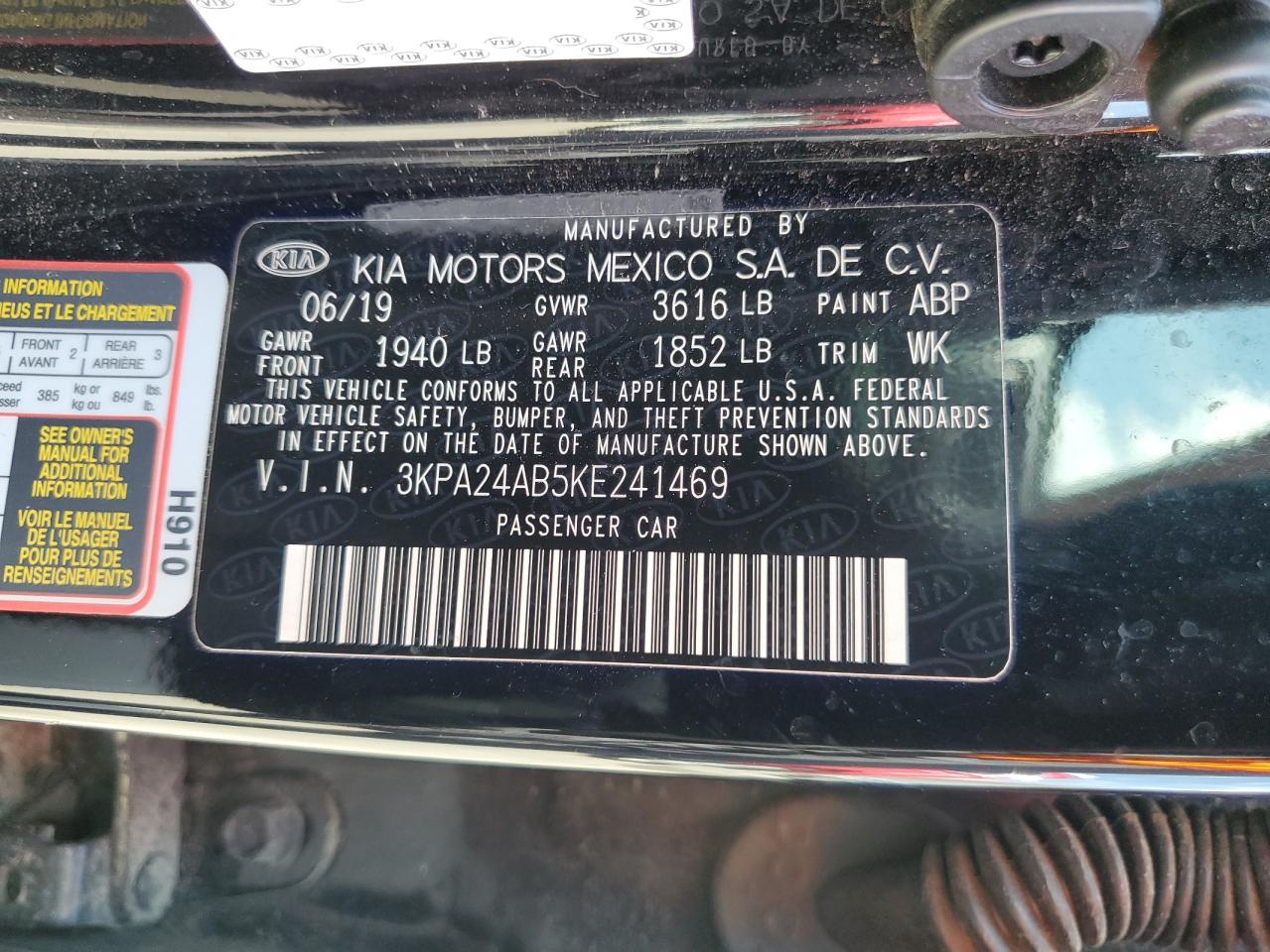 2019 Kia Rio S VIN: 3KPA24AB5KE241469 Lot: 64045065