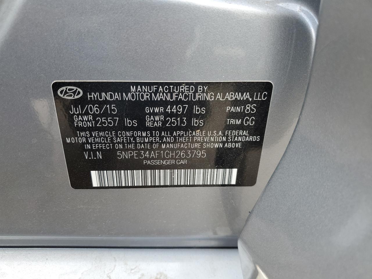 2016 Hyundai Sonata Sport VIN: 5NPE34AF1GH263795 Lot: 65566835