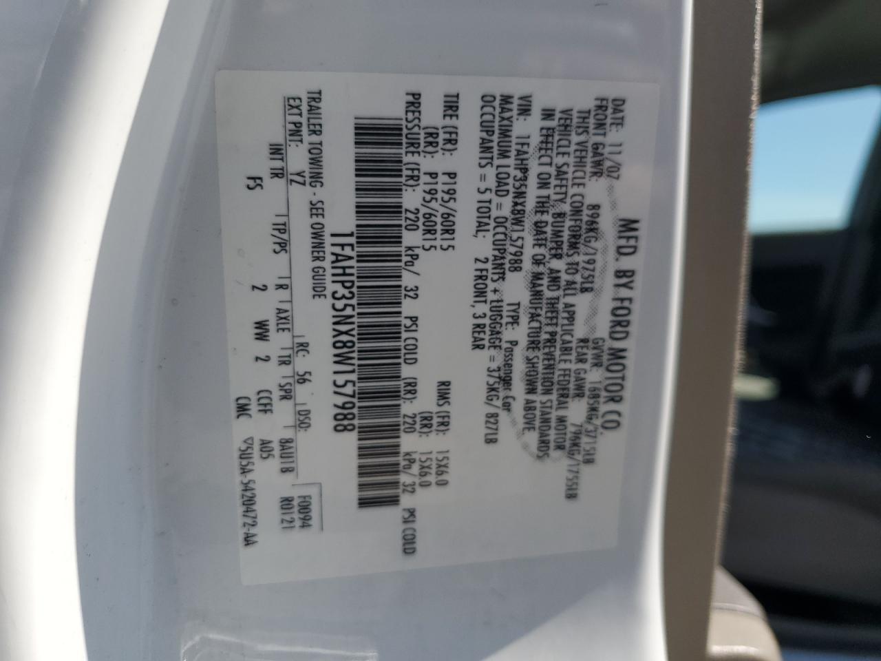 2008 Ford Focus Se VIN: 1FAHP35NX8W157988 Lot: 64311955