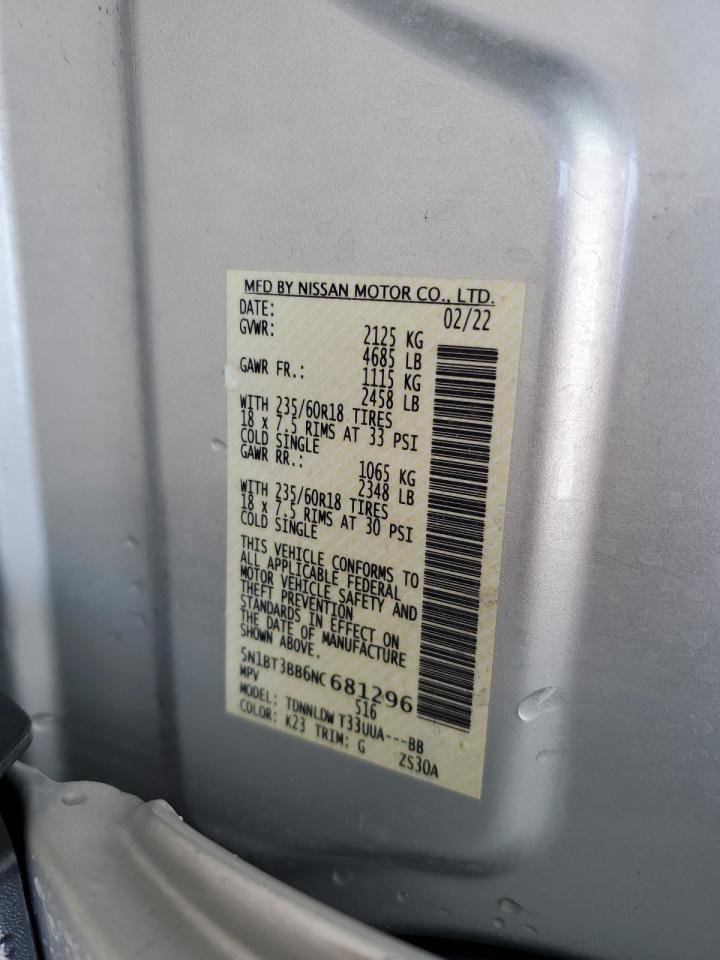 2022 Nissan Rogue Sv VIN: 5N1BT3BB6NC681296 Lot: 63525065