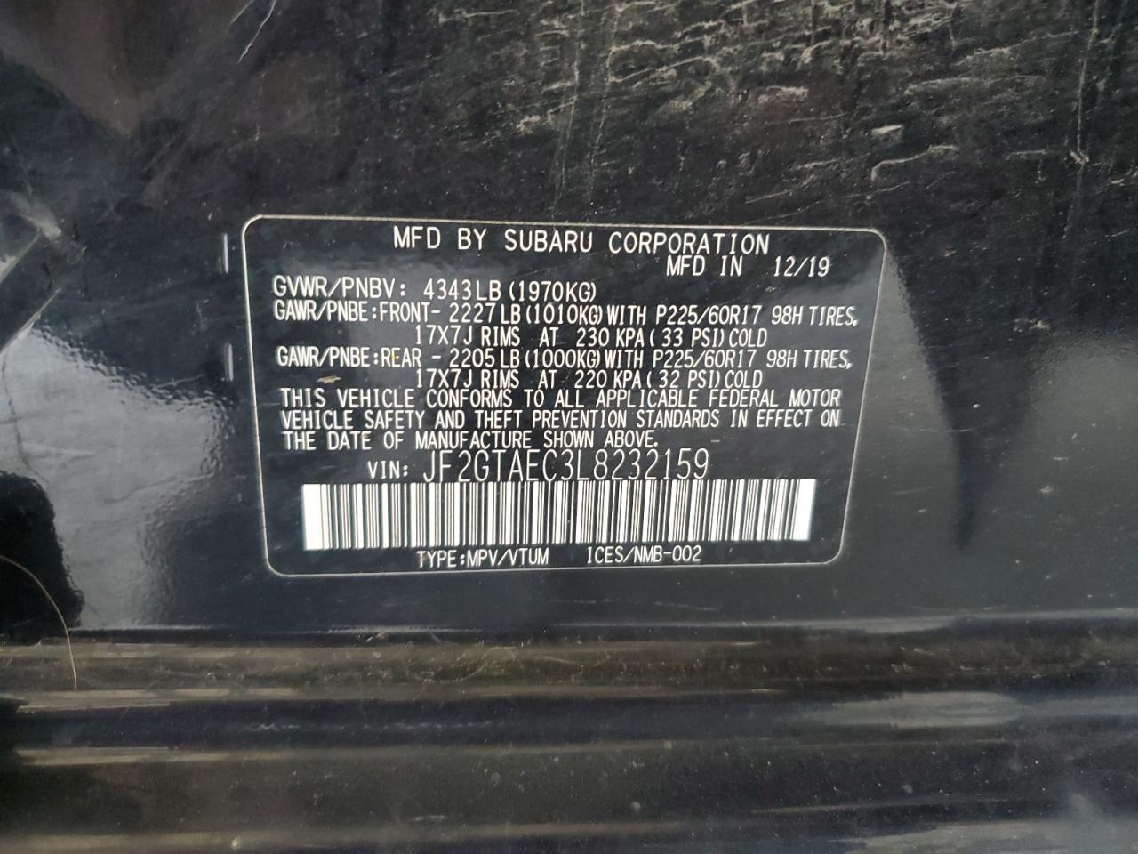 2020 Subaru Crosstrek Premium VIN: JF2GTAEC3L8232159 Lot: 63796805