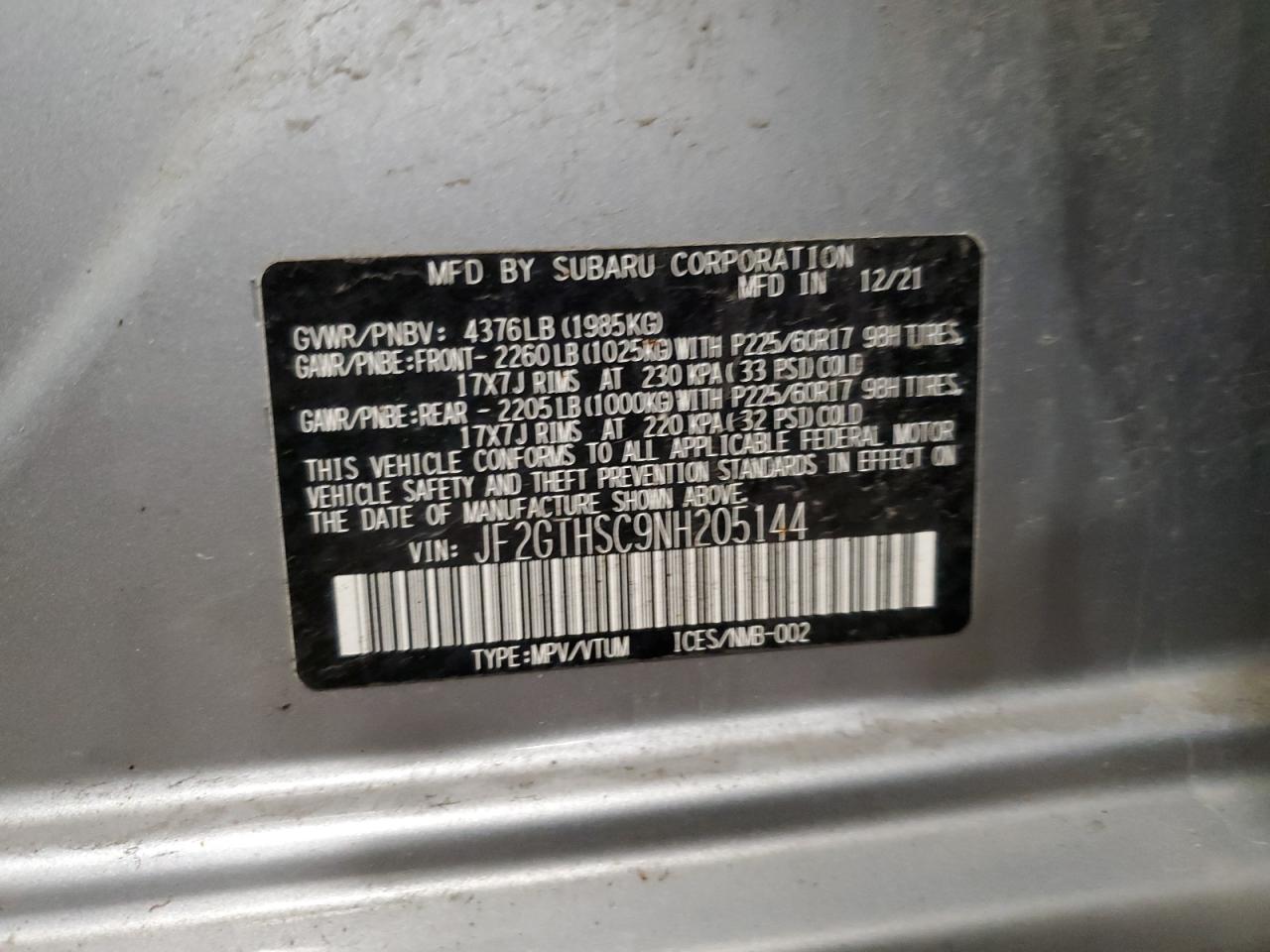 2022 Subaru Crosstrek Sport VIN: JF2GTHSC9NH205144 Lot: 64223845