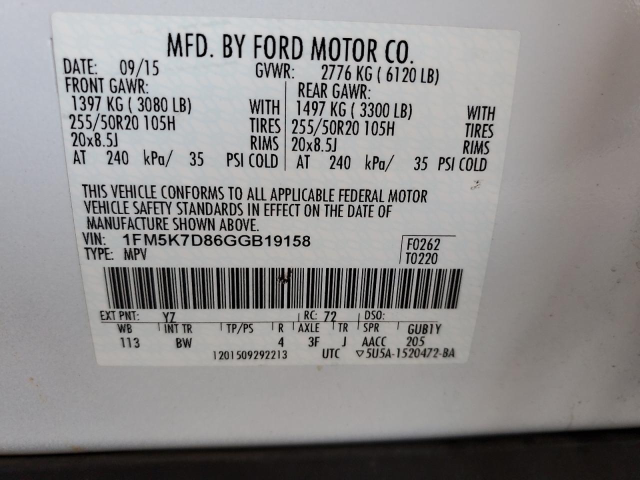 2016 Ford Explorer Xlt VIN: 1FM5K7D86GGB19158 Lot: 65285435