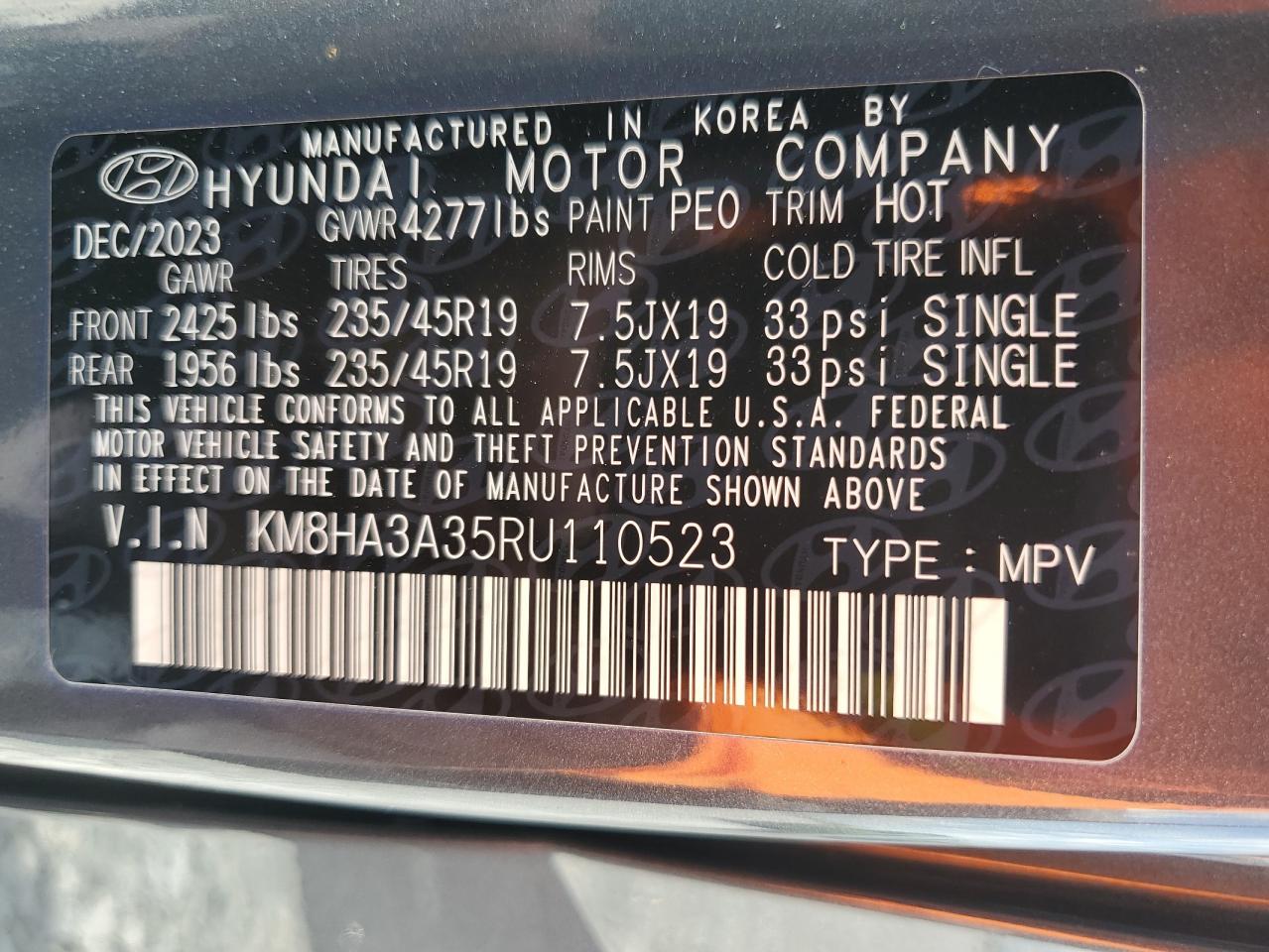 2024 Hyundai Kona N Line VIN: KM8HA3A35RU110523 Lot: 63760815