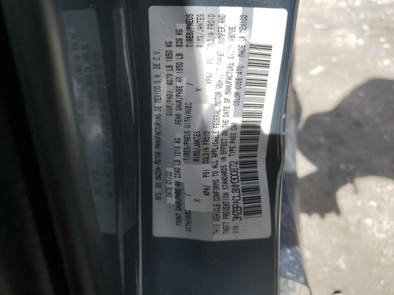 2022 Mazda 3 Preferred VIN: 3MZBPACL8NM300872 Lot: 65021075