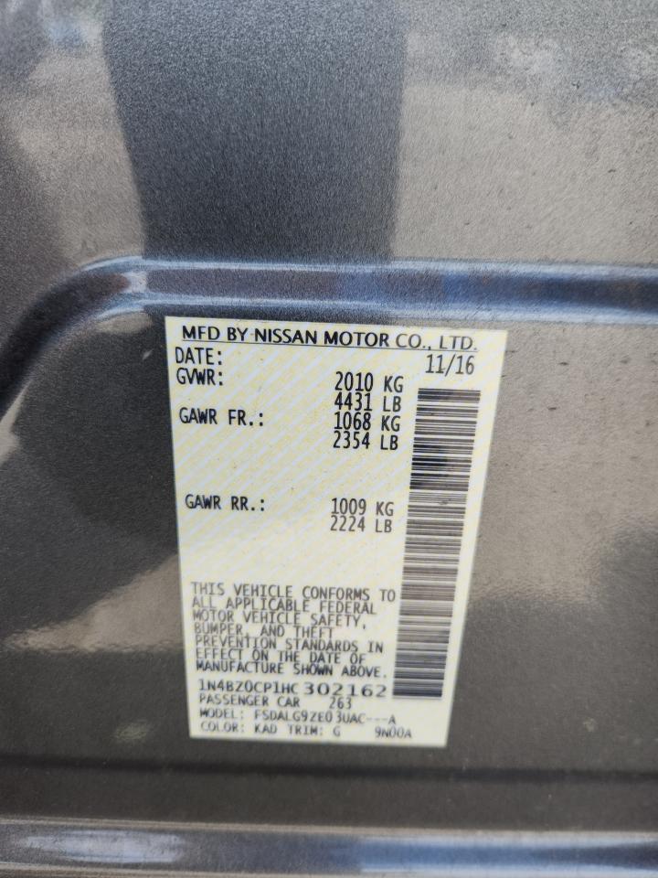 2017 Nissan Leaf S VIN: 1N4BZ0CP1HC302162 Lot: 62365315