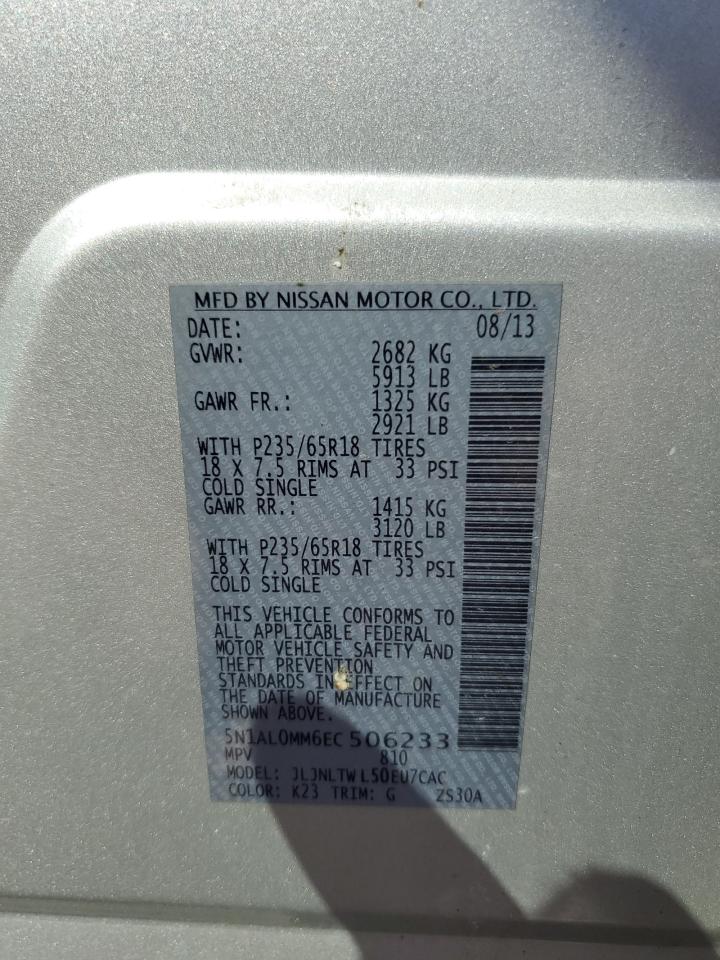 2014 Infiniti Qx60 VIN: 5N1AL0MM6EC506233 Lot: 63925665