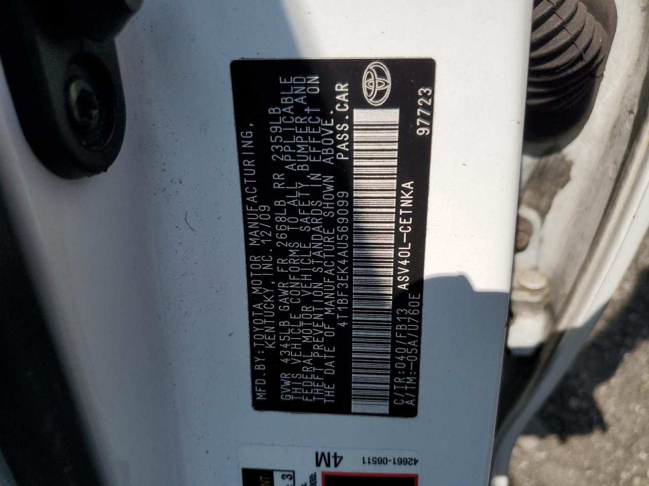 2010 Toyota Camry Base VIN: 4T1BF3EK4AU569099 Lot: 63990105