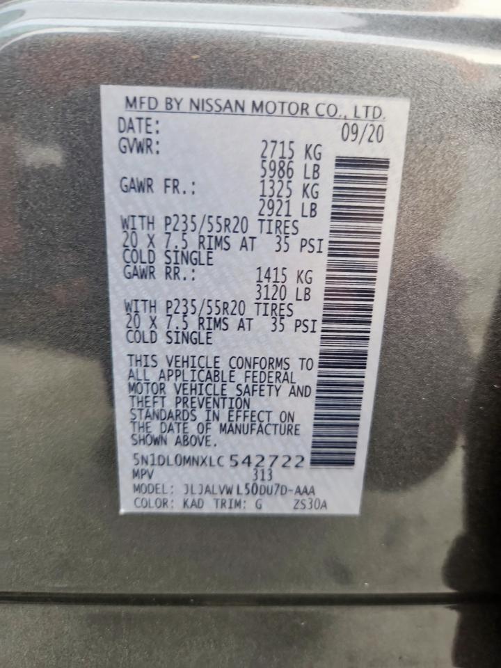 2020 Infiniti Qx60 Luxe VIN: 5N1DL0MNXLC542722 Lot: 63038465