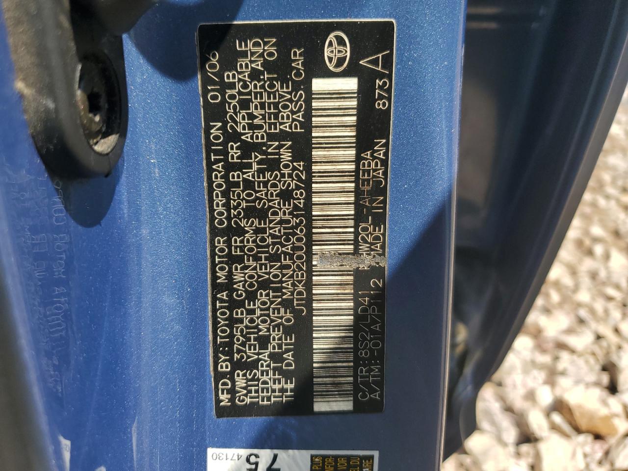 2006 Toyota Prius VIN: JTDKB20U063148724 Lot: 64684415