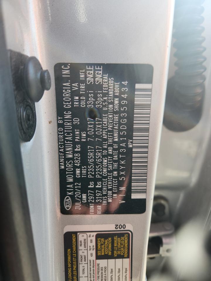 2013 Kia Sorento Lx VIN: 5XYKT3A15DG359434 Lot: 65079085