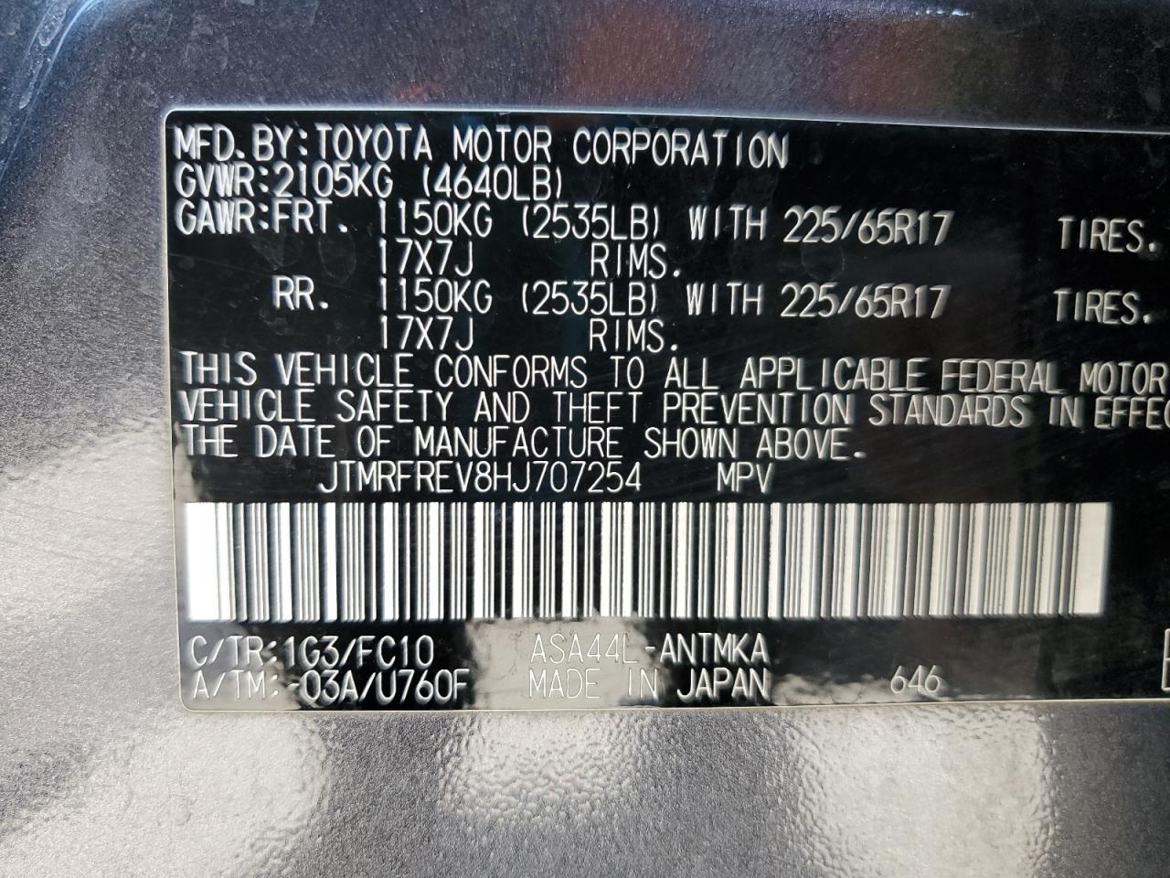 2017 Toyota Rav4 Xle VIN: JTMRFREV8HJ707254 Lot: 64804105