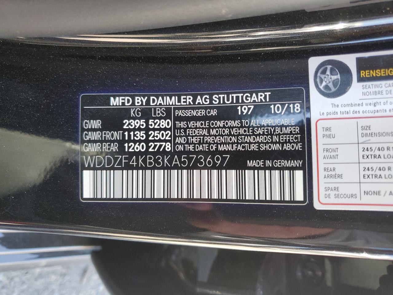 2019 Mercedes-Benz E 300 4Matic VIN: WDDZF4KB3KA573697 Lot: 64025965