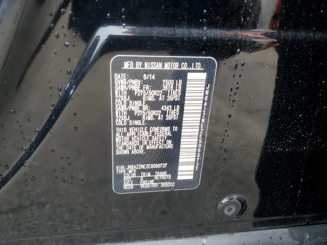 2014 Infiniti Qx80 VIN: JN8AZ2NE2E9068737 Lot: 62891945